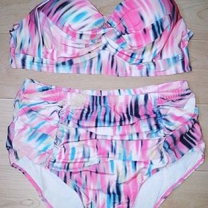 Rainbow Color Two piece Bikini Swimwear Plus Size